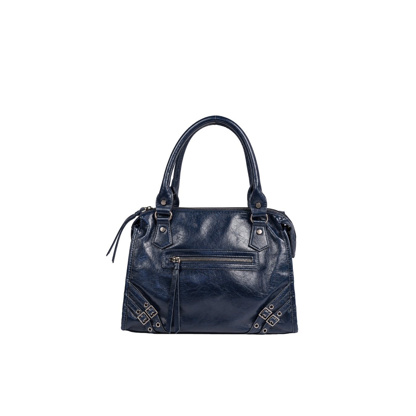 Farfouillette Sac Porté Main Effet froissé & Brillant Marine