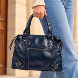 Farfouillette Sac Porté Main Effet froissé & Brillant Marine porté