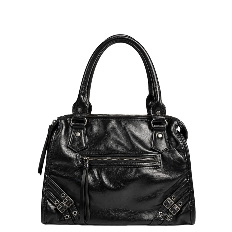 Farfouillette Handbag Crinkled & Shiny Effect Black