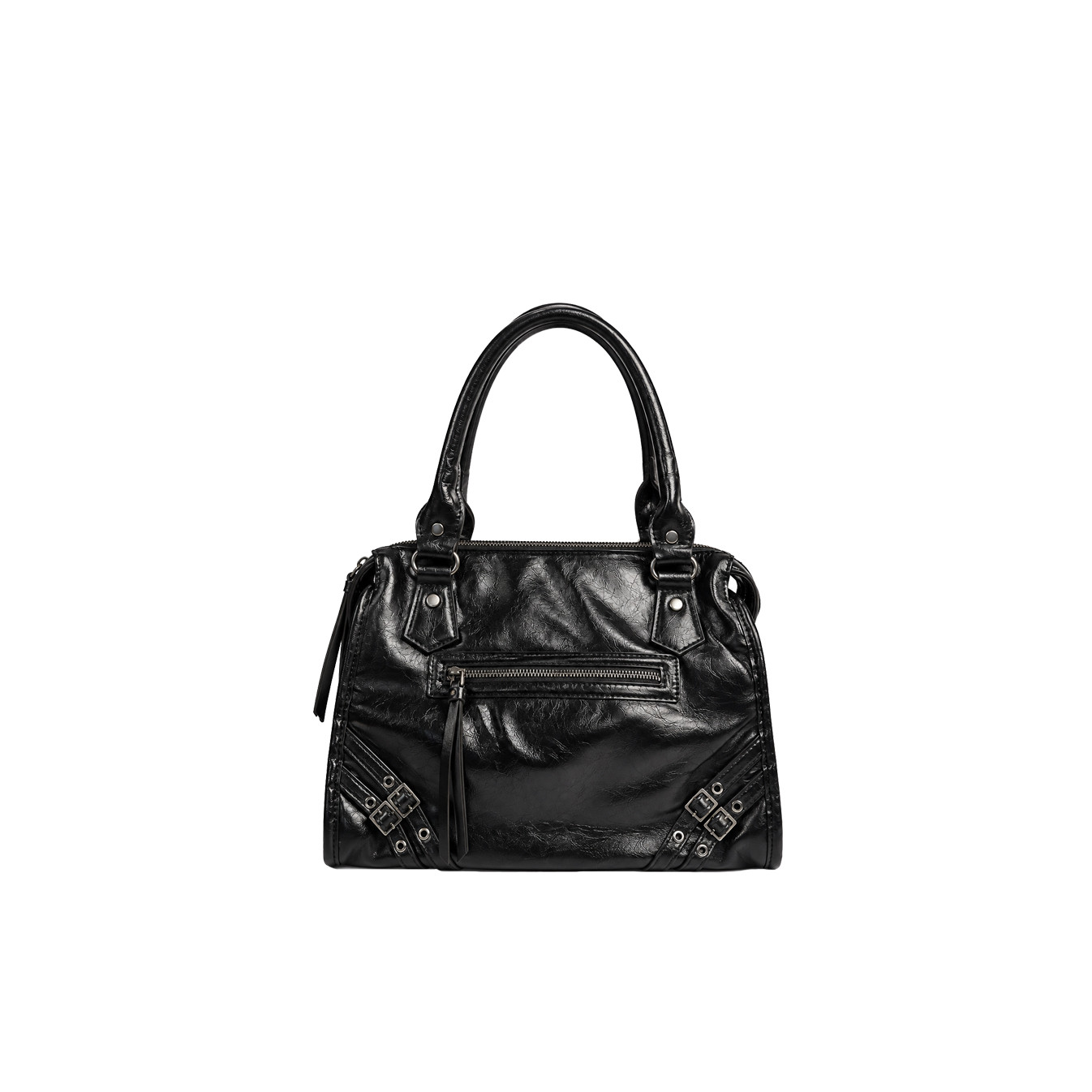 Farfouillette Handbag Crinkled & Shiny Effect Black