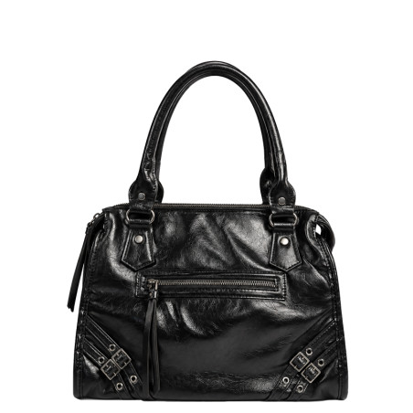 Farfouillette Sac Porté Main Effet froissé & Brillant Noir