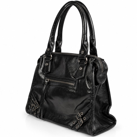 Farfouillette Sac Porté Main Effet froissé & Brillant Noir côté