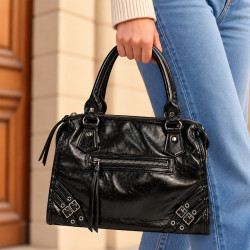 Farfouillette Handbag Crinkled & Shiny Effect Black