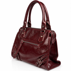 Farfouillette Sac Porté Main Effet froissé & Brillant Prune côté