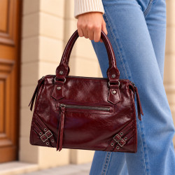 Farfouillette Sac Porté Main Effet froissé & Brillant Prune porté