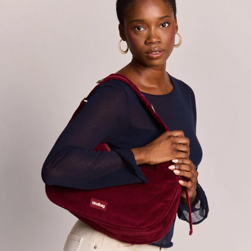 Hindbag Bianca Sac Demi-Lune En Velours & Coton Bordeaux