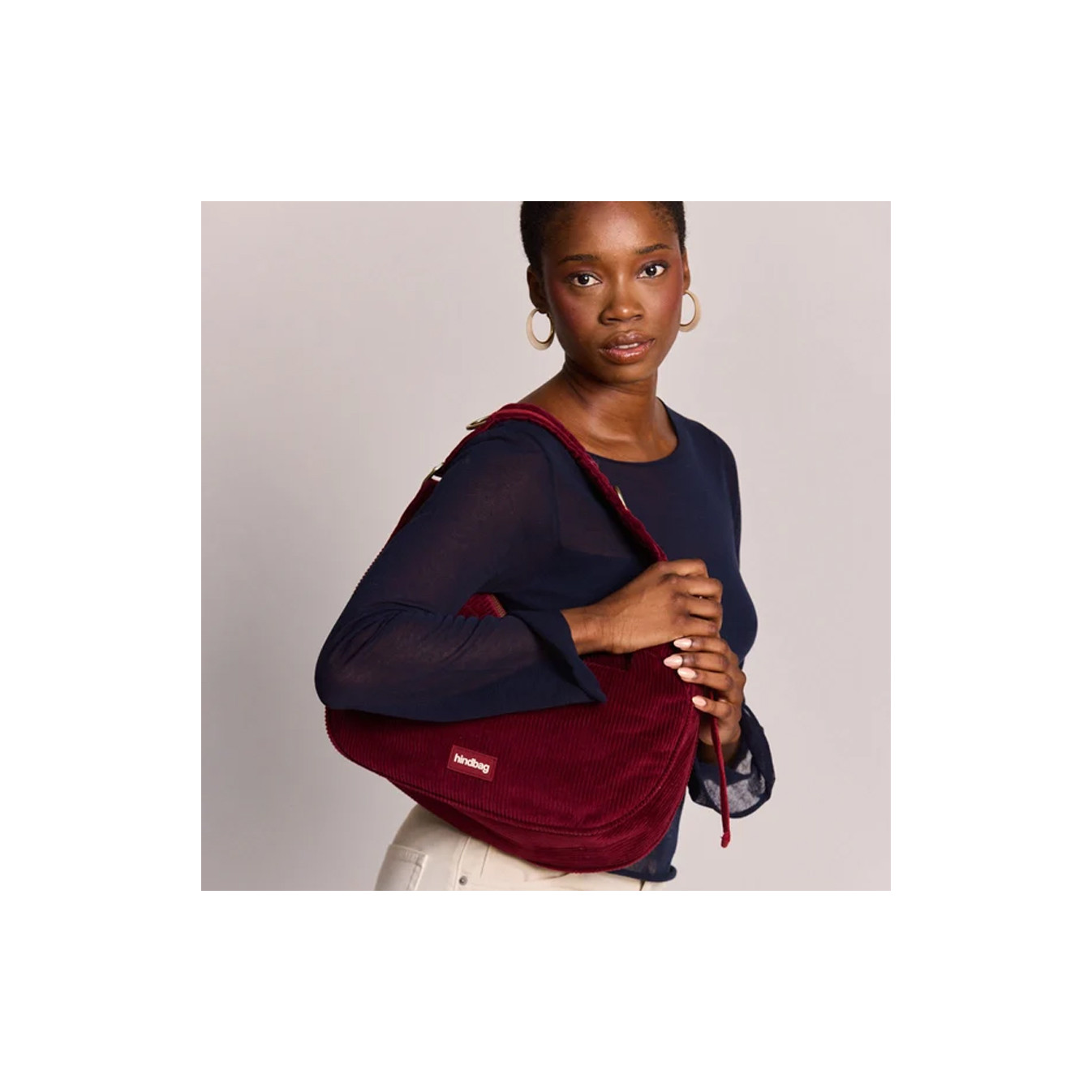 Hindbag Bianca Half-Moon Velvet & Cotton Bag in Bordeaux