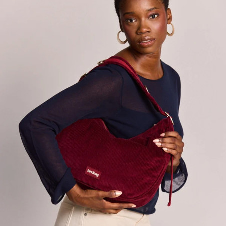Hindbag Bianca Half-Moon Velvet & Cotton Bag in Bordeaux