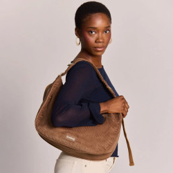 Hindbag Bianca Half-Moon Bag in Velvet & Cotton Macchiato