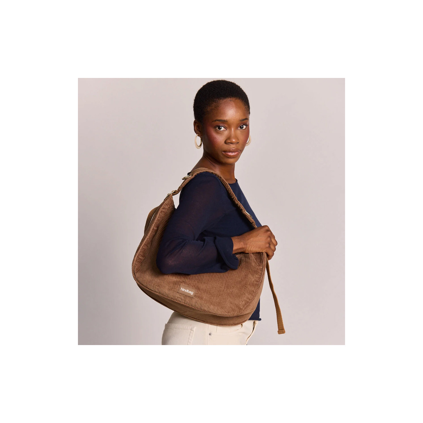 Hindbag Bianca Half-Moon Bag in Velvet & Cotton Macchiato