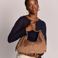 Hindbag Bianca Half-Moon Bag in Velvet & Cotton Macchiato