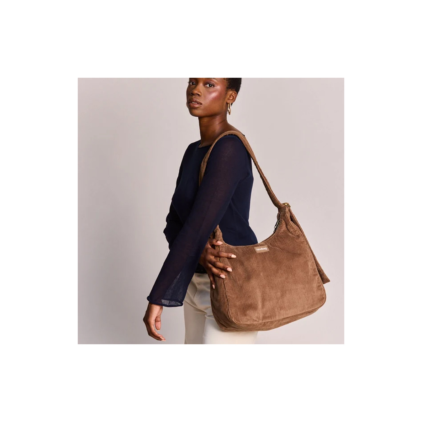Hindbag Claire Sac Hobo En Velours & Coton Macchiato