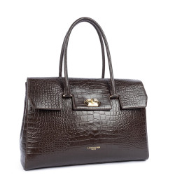 Lancaster Exo Large Tote Bag Croco 524-112 Dark Brown