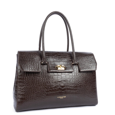 Lancaster Exo Grand Sac Cabas Croco 524-112 Marron Foncé cote