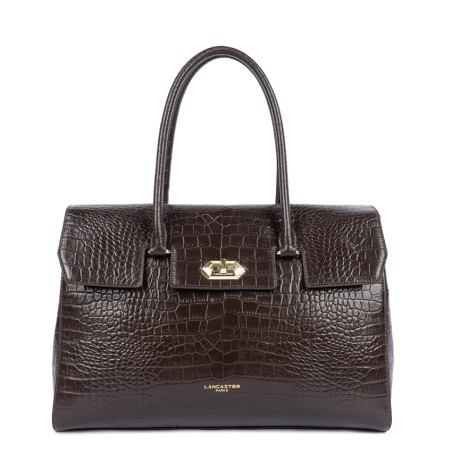 Lancaster Exo Grand Sac Cabas Croco 524-112 Marron Foncé