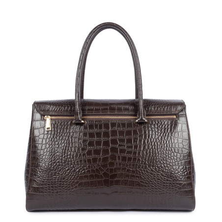 Lancaster Exo Large Tote Bag Croco 524-112 Dark Brown