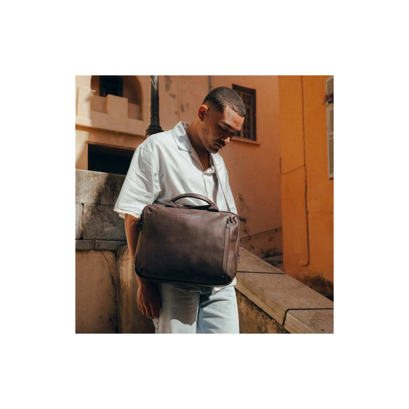 Ateliers Fourès Euclide Sac Business En Cuir & Coton E500 Mustang