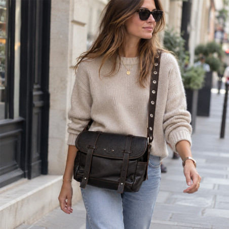 Mila Louise Berny CC Large Satchel in Brown Dark Leather