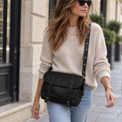 Mila Louise Berny CC Large Black Leather Satchel