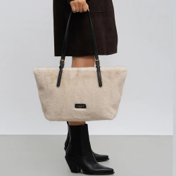 Lancaster Moumoute Sac Cabas 518-092 Ecru Noir porté main