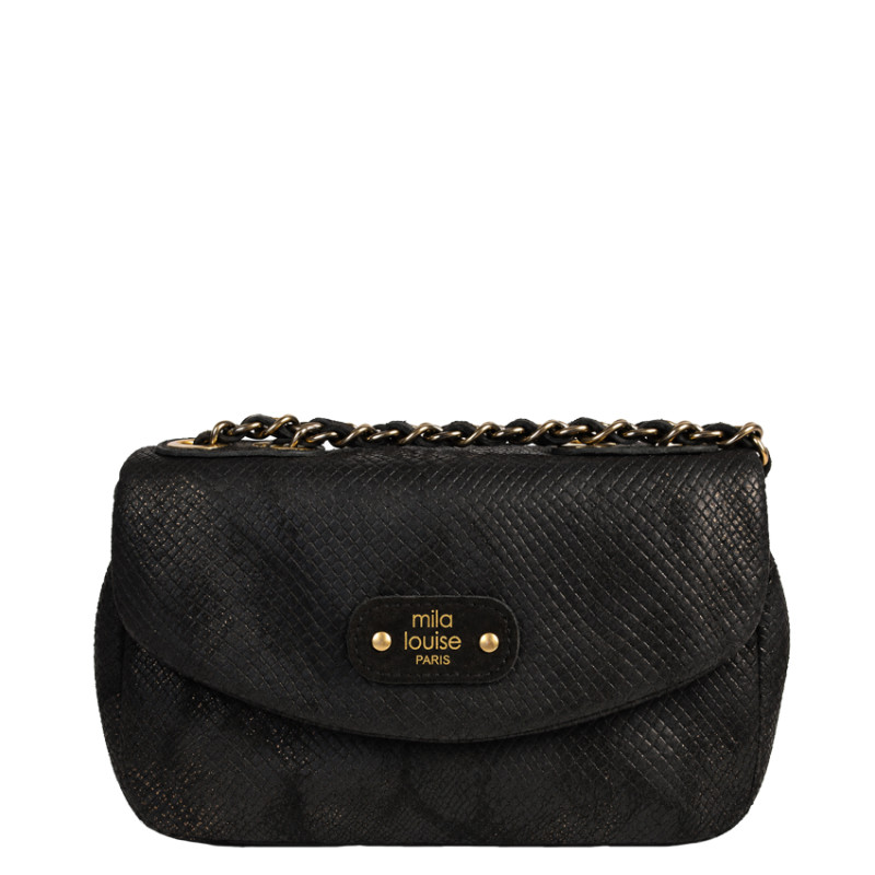Mila Louise Malorie PT14 Small Python-Patterned Shoulder Bag Black
