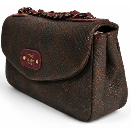 Mila Louise Malorie PT14 Petit Sac Trotteur Motif Python Rouge Dark côté