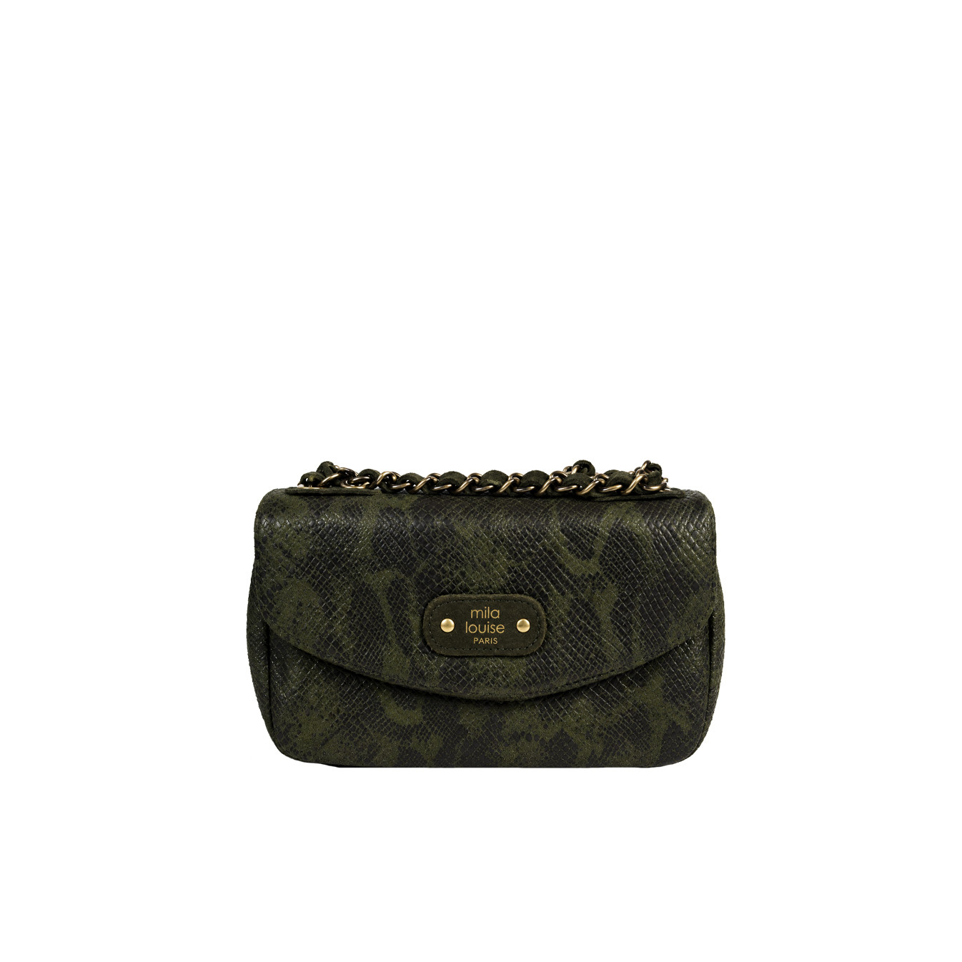 Mila Louise Malorie PT14 Petit Sac Trotteur Motif Python Kaki Dark