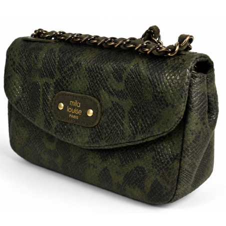 Mila Louise Malorie PT14 Petit Sac Trotteur Motif Python Kaki Dark côté