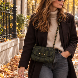 Mila Louise Malorie PT14 Petit Sac Trotteur Motif Python Kaki Dark porté