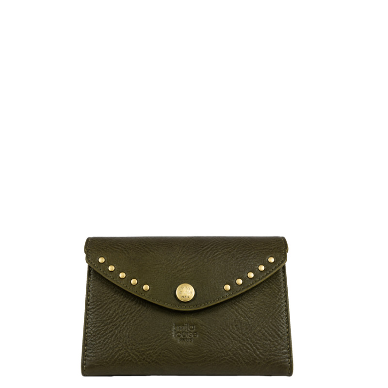 Mila Louise Monylx CC Portefeuille En Cuir de Vache Grainé Kaki