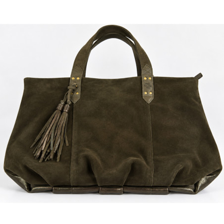 Mila Louise Nicole VX Sac Shopping En Cuir De Vachette Kaki Dark face
