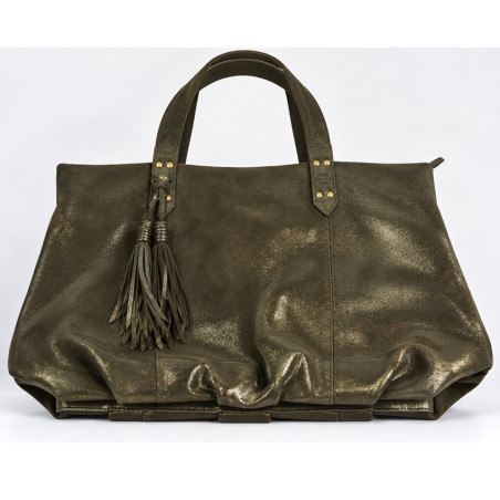 Mila Louise Nicole VX Sac Shopping En Cuir De Vachette Kaki Dark dos déplié
