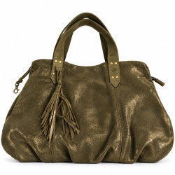 Mila Louise Nicole VX Sac Shopping En Cuir De Vachette Kaki Dark dos brillant