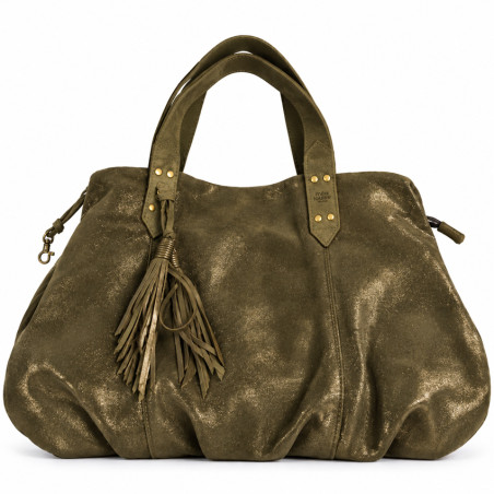 Mila Louise Nicole VX Sac Shopping En Cuir De Vachette Kaki Dark dos brillant