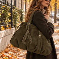 Mila Louise Nicole VX Sac Shopping En Cuir De Vachette Kaki Dark porté