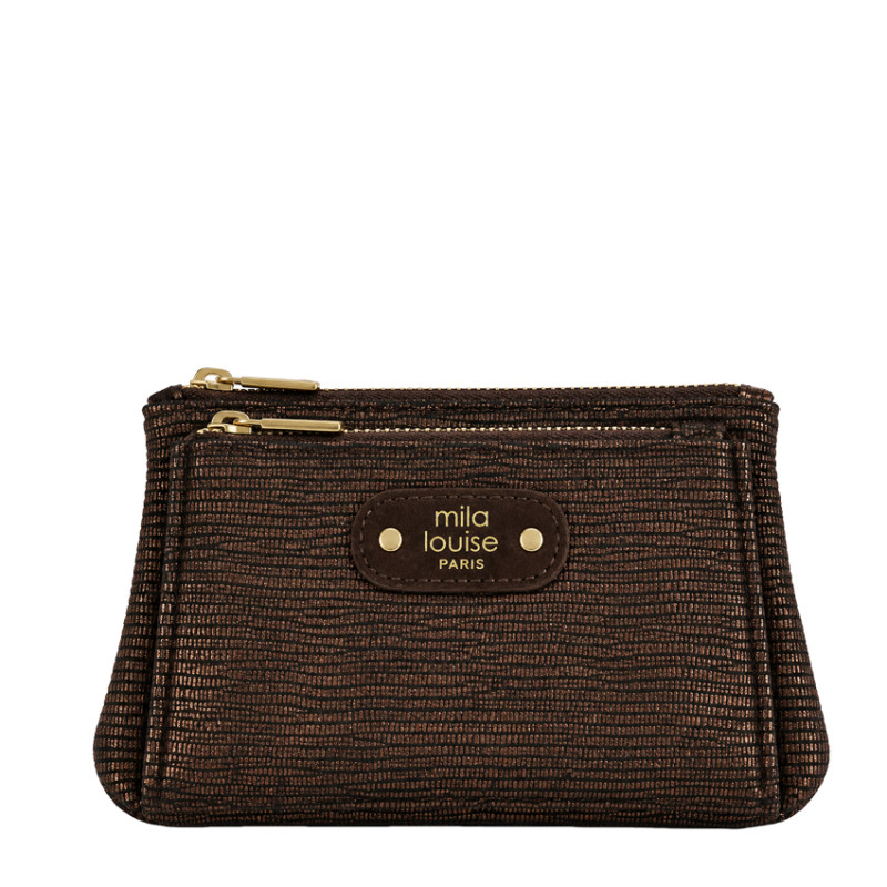 Mila Louise Paloma EP12 Zippered Wallet Python Pattern Brown Dark
