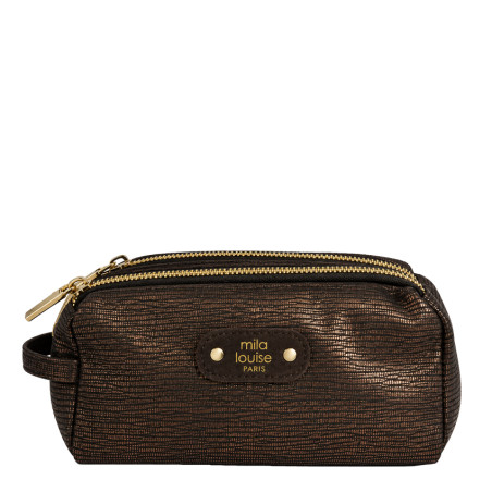 Mila Louise Parisa EP12 Cosmetic Case with Python Print Brown Dark