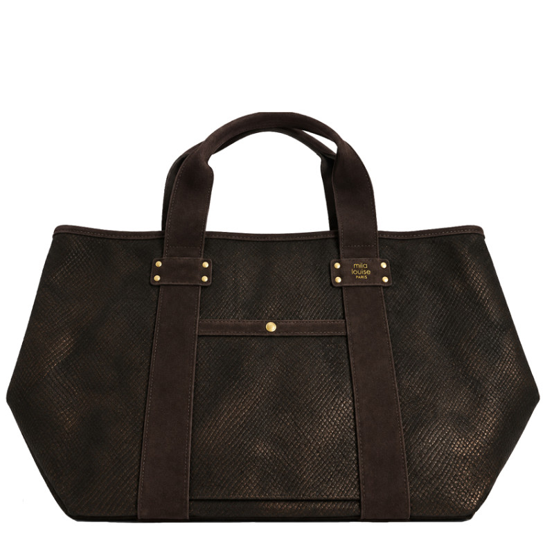 Mila Louise Peguy PT4 Sac Shopping Motif Python Brun Dark