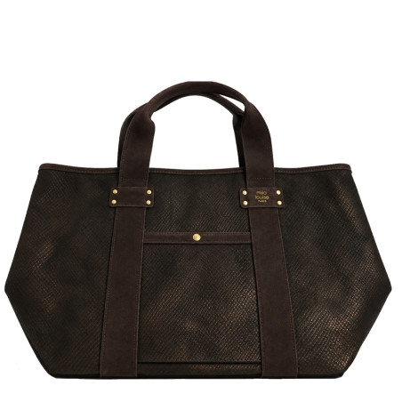 Mila Louise Peguy PT4 Python Pattern Shopping Bag Brown Dark