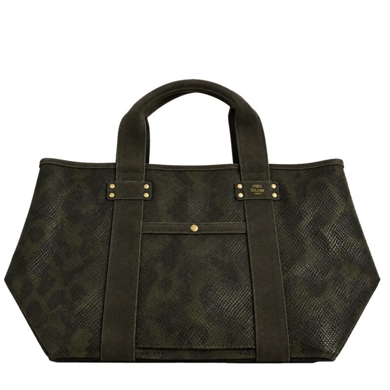 Mila Louise Peguy PT4 Sac Shopping Motif Python Kaki Dark