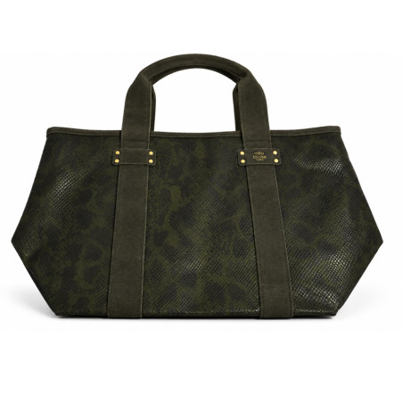 Mila Louise Peguy PT4 Python Pattern Shopping Bag Dark Khaki