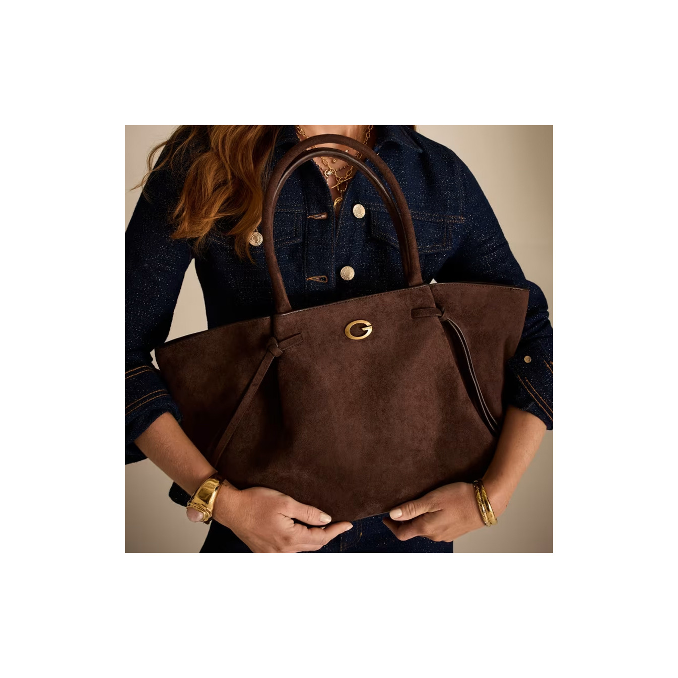 Guess Allegra Grand Sac Cabas ESP Marron Foncé porté