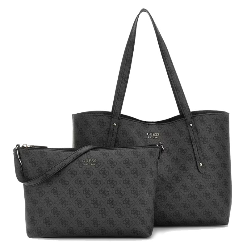 Guess Brenton Shopping Bag and Detachable Pouch 2-in-1 Coal Logo