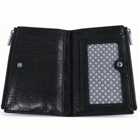 Mila Louise Sila E1 Portefeuille En Cuir Grainé Noir ouvert