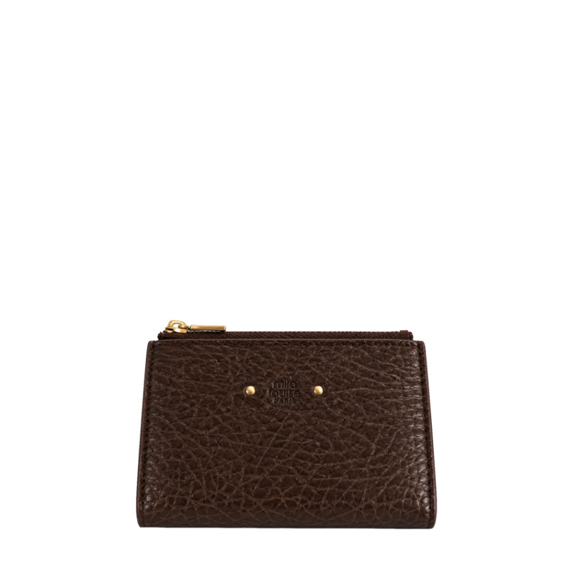 Mila Louise Sila E1 Portefeuille En Cuir Grainé Brun