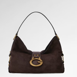 Guess Camden Sac Porté Epaule Moyen Similicuir Facon Nubuck ESP Marron Foncé