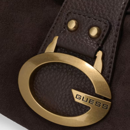 Guess Camden Medium Shoulder Bag Faux Nubuck ESP Dark Brown