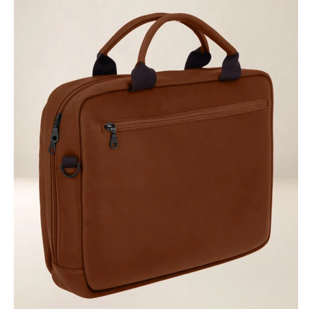 Ateliers Fourès Euclide Sac Business En Cuir & Coton E500 Fauve côté dos