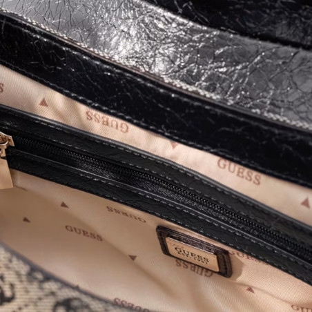 Guess Samantha Sac Bandoulière Porté Epaule BLO Noir Multi ouvert