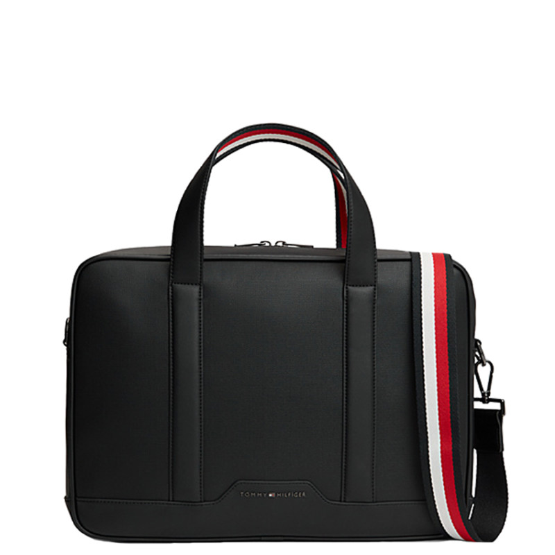 Tommy Hilfiger TH Textured Sacoche Pour Ordinateur Finition Toile Texturée Bds Black